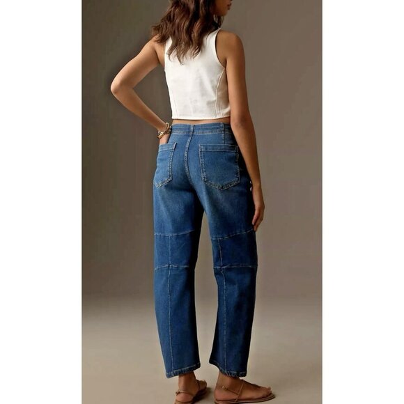 Pilcro Anthropologie Blue Jeans Size 29 Crop Leni Curved Barrel Tapered Stretch - Picture 2 of 16